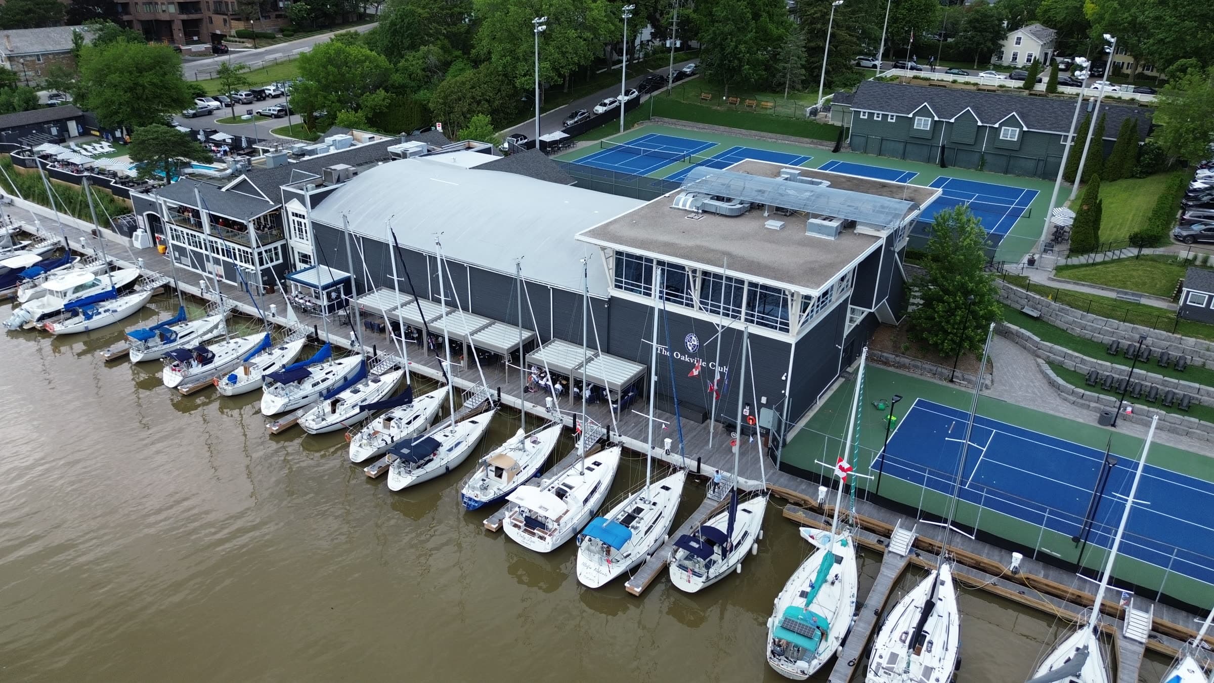 Aerial view of The Oakville Club, marina and racquet courts